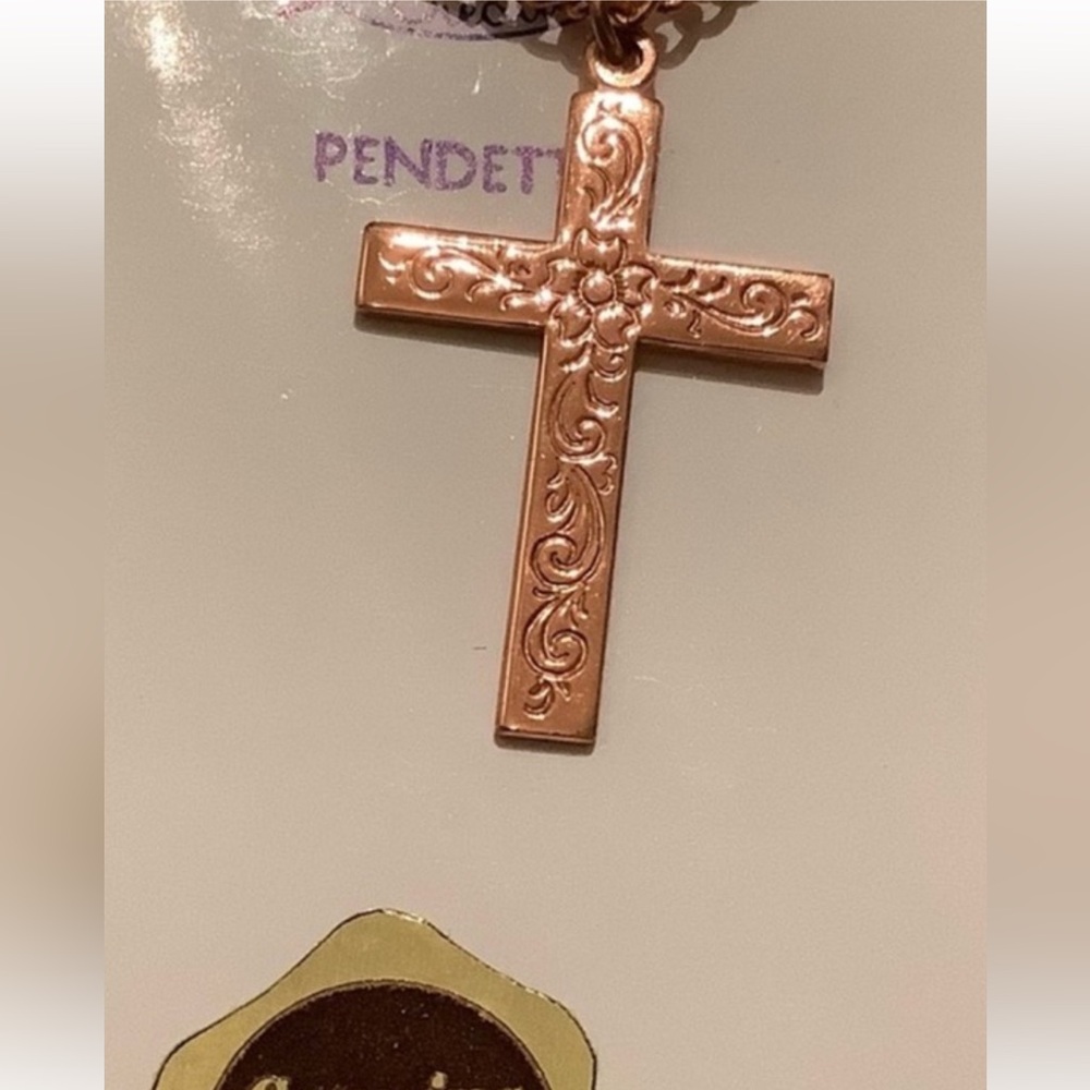 New vintage Copper cross pendette